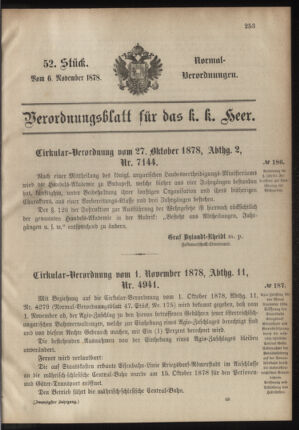 Verordnungsblatt für das Kaiserlich-Königliche Heer 18781106 Seite: 1