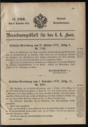 Verordnungsblatt für das Kaiserlich-Königliche Heer 18781106 Seite: 7