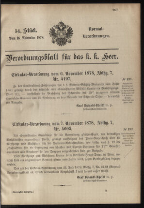 Verordnungsblatt für das Kaiserlich-Königliche Heer 18781116 Seite: 1