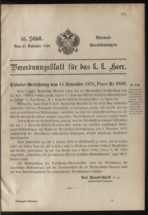 Verordnungsblatt für das Kaiserlich-Königliche Heer 18781127 Seite: 1