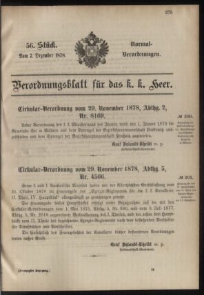 Verordnungsblatt für das Kaiserlich-Königliche Heer 18781207 Seite: 1