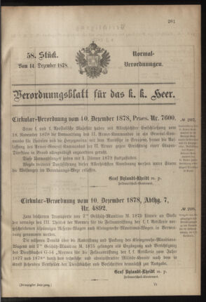 Verordnungsblatt für das Kaiserlich-Königliche Heer 18781214 Seite: 1