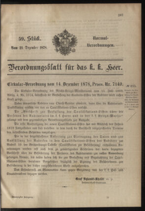 Verordnungsblatt für das Kaiserlich-Königliche Heer 18781221 Seite: 1