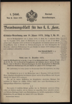 Verordnungsblatt für das Kaiserlich-Königliche Heer 18790115 Seite: 1