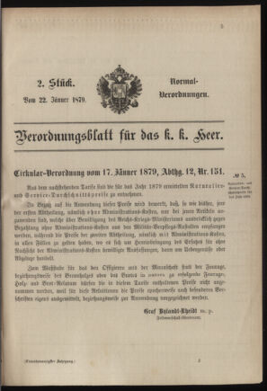 Verordnungsblatt für das Kaiserlich-Königliche Heer 18790122 Seite: 1