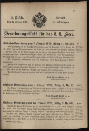 Verordnungsblatt für das Kaiserlich-Königliche Heer 18790215 Seite: 1