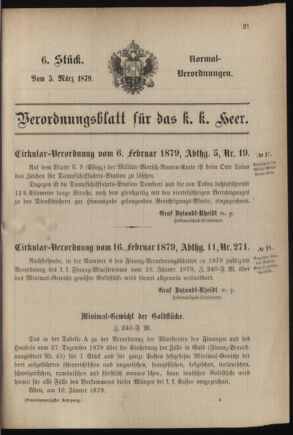 Verordnungsblatt für das Kaiserlich-Königliche Heer 18790305 Seite: 1