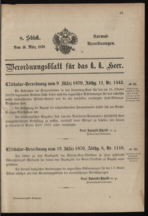 Verordnungsblatt für das Kaiserlich-Königliche Heer 18790316 Seite: 1