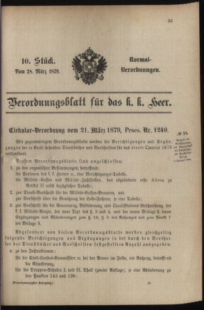 Verordnungsblatt für das Kaiserlich-Königliche Heer 18790328 Seite: 1