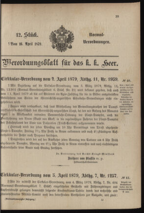 Verordnungsblatt für das Kaiserlich-Königliche Heer 18790416 Seite: 1