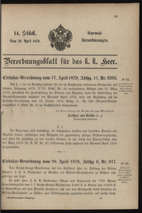 Verordnungsblatt für das Kaiserlich-Königliche Heer 18790429 Seite: 1