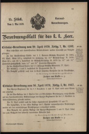 Verordnungsblatt für das Kaiserlich-Königliche Heer 18790503 Seite: 1