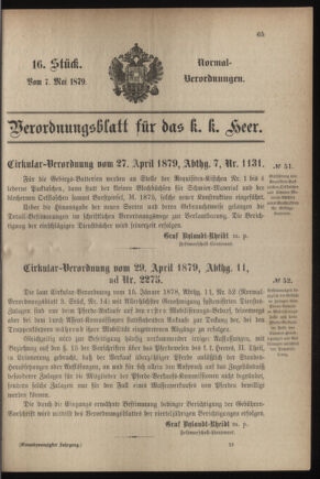 Verordnungsblatt für das Kaiserlich-Königliche Heer 18790507 Seite: 1