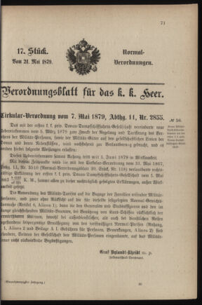 Verordnungsblatt für das Kaiserlich-Königliche Heer 18790521 Seite: 1