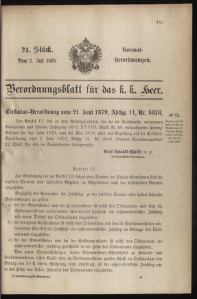 Verordnungsblatt für das Kaiserlich-Königliche Heer 18790702 Seite: 1