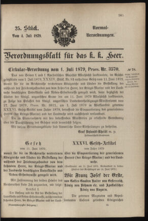 Verordnungsblatt für das Kaiserlich-Königliche Heer 18790704 Seite: 1