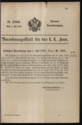 Verordnungsblatt für das Kaiserlich-Königliche Heer 18790704 Seite: 67