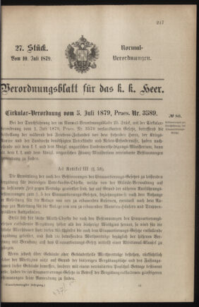 Verordnungsblatt für das Kaiserlich-Königliche Heer 18790710 Seite: 1