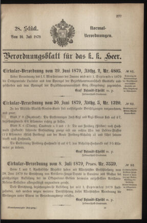 Verordnungsblatt für das Kaiserlich-Königliche Heer 18790716 Seite: 1