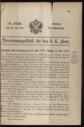 Verordnungsblatt für das Kaiserlich-Königliche Heer 18790729 Seite: 1