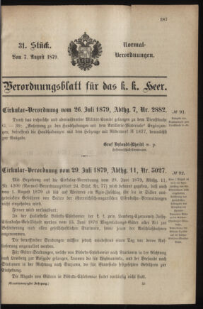 Verordnungsblatt für das Kaiserlich-Königliche Heer 18790807 Seite: 1