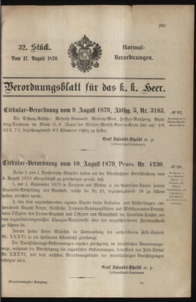 Verordnungsblatt für das Kaiserlich-Königliche Heer 18790817 Seite: 1