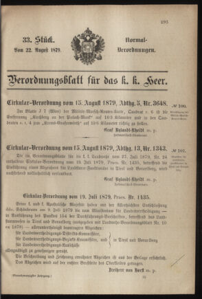 Verordnungsblatt für das Kaiserlich-Königliche Heer 18790822 Seite: 1