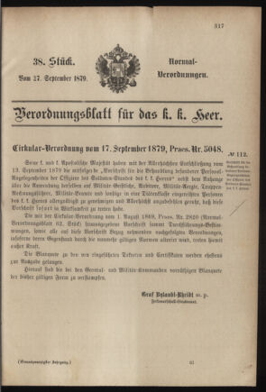 Verordnungsblatt für das Kaiserlich-Königliche Heer 18790927 Seite: 1