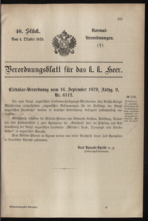 Verordnungsblatt für das Kaiserlich-Königliche Heer 18791004 Seite: 1