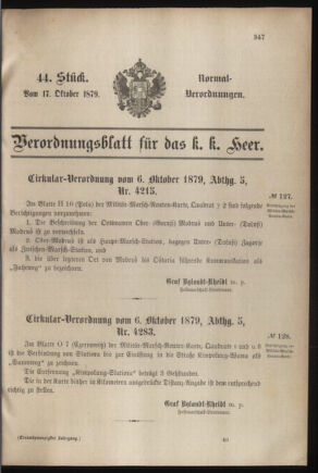 Verordnungsblatt für das Kaiserlich-Königliche Heer 18791017 Seite: 1