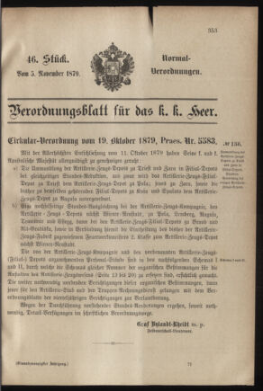 Verordnungsblatt für das Kaiserlich-Königliche Heer 18791105 Seite: 1