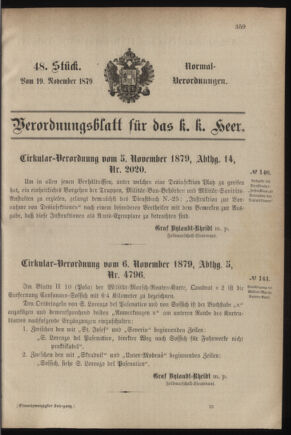 Verordnungsblatt für das Kaiserlich-Königliche Heer 18791119 Seite: 1