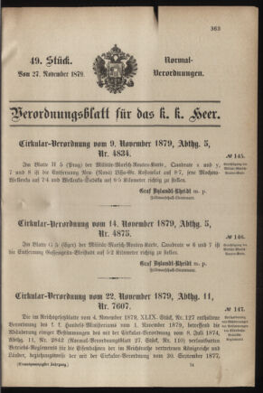 Verordnungsblatt für das Kaiserlich-Königliche Heer 18791127 Seite: 1