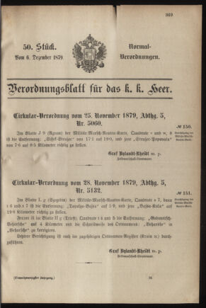 Verordnungsblatt für das Kaiserlich-Königliche Heer 18791206 Seite: 1