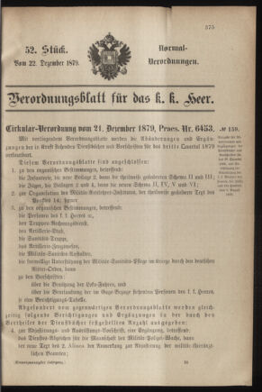 Verordnungsblatt für das Kaiserlich-Königliche Heer 18791222 Seite: 1