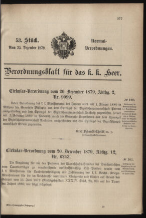 Verordnungsblatt für das Kaiserlich-Königliche Heer 18791223 Seite: 1