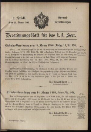 Verordnungsblatt für das Kaiserlich-Königliche Heer 18800120 Seite: 1