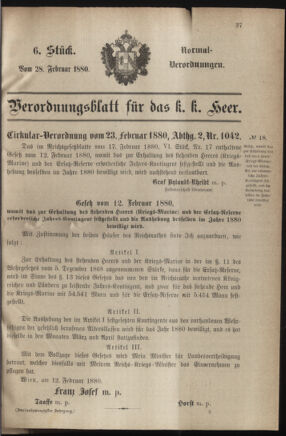 Verordnungsblatt für das Kaiserlich-Königliche Heer 18800228 Seite: 1