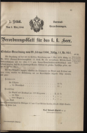 Verordnungsblatt für das Kaiserlich-Königliche Heer 18800309 Seite: 1