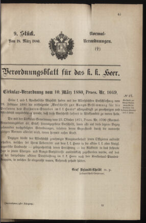 Verordnungsblatt für das Kaiserlich-Königliche Heer 18800318 Seite: 1