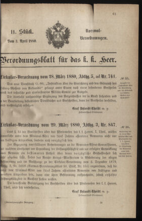 Verordnungsblatt für das Kaiserlich-Königliche Heer 18800403 Seite: 1