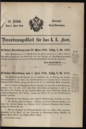 Verordnungsblatt für das Kaiserlich-Königliche Heer 18800408 Seite: 1