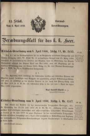 Verordnungsblatt für das Kaiserlich-Königliche Heer 18800416 Seite: 1