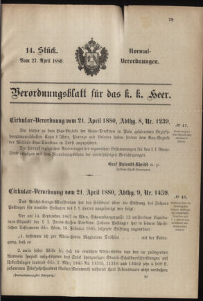 Verordnungsblatt für das Kaiserlich-Königliche Heer 18800427 Seite: 1