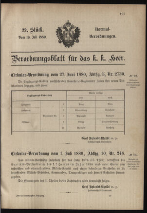 Verordnungsblatt für das Kaiserlich-Königliche Heer 18800710 Seite: 1