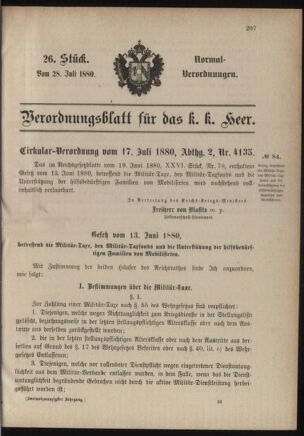 Verordnungsblatt für das Kaiserlich-Königliche Heer 18800728 Seite: 1