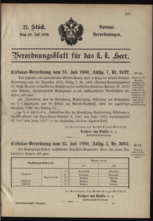 Verordnungsblatt für das Kaiserlich-Königliche Heer 18800728 Seite: 19