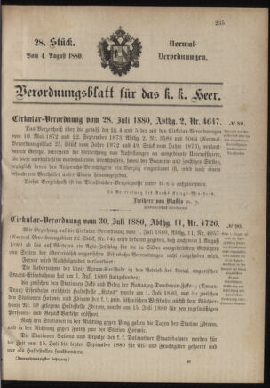 Verordnungsblatt für das Kaiserlich-Königliche Heer 18800804 Seite: 1