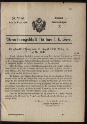 Verordnungsblatt für das Kaiserlich-Königliche Heer 18800828 Seite: 1