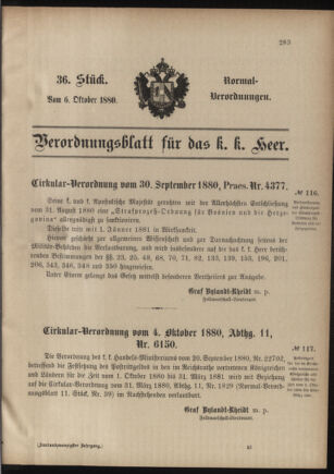 Verordnungsblatt für das Kaiserlich-Königliche Heer 18801006 Seite: 1